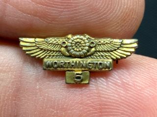 Worthington Aviation Sterling Silver Very Old Wings 5 Years Service Award Pin.