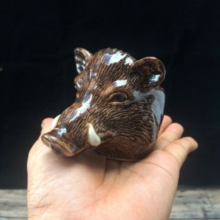 Boar Head Ceramic Figurine Vase Pot Mini Flower Hand Painted Candle Decor
