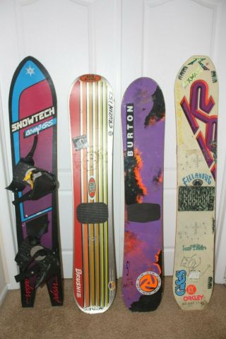 4 Vintage Snowboards Burton Brushie,  Burton Air,  Snowtech Comp Gs,  K2 Xtc