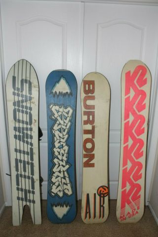 4 Vintage Snowboards Burton Brushie,  Burton Air,  SnowTech Comp GS,  K2 XTC 2
