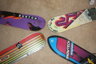 4 Vintage Snowboards Burton Brushie,  Burton Air,  SnowTech Comp GS,  K2 XTC 3