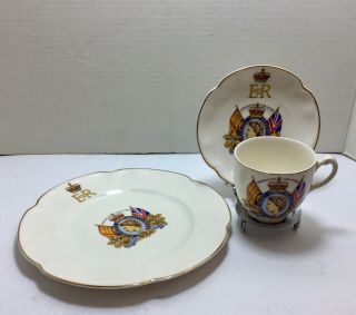 1953 Queen Elizabeth Coronation Bone China England Tea Cup Saucer And Plate