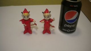 Vintage Devil Figurines S&p 3 3/8 " Tall Cute Little Devils W/ Pipe Cleaner Tail