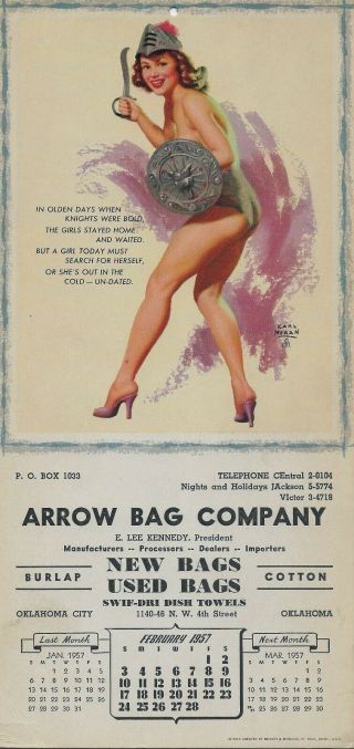 1957 Pin Up Girl Calendar By Earl Moran Knights Were Bold 570