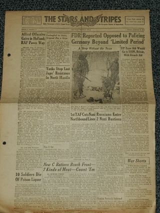 Wwii Stars And Stripes Newspaper Feb.  9th,  1945 Allied Offensive In Holland