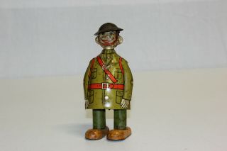 Vintage Chein Tin Litho Wind Up Doughboy Military Soldier Walker Toy L@@k