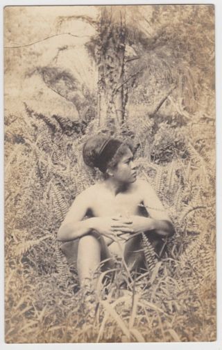 Hawaii Hula Girl Sitting In The Grass Old Real Photo Postcard C1910