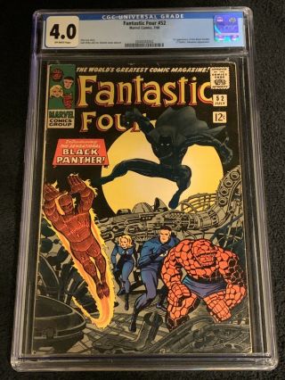 Fantastic Four 52 Cgc 4.  0 (ow) 1st Appearance Of The Black Panther Comic Key