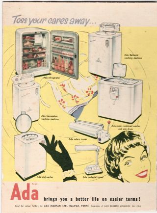 Orig 1950s Ada Halifax Domestic Appliances Illust Advert Show Card,  Phillips Int