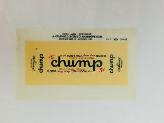 Vintage Chump Chocolate Chew Candy Bar Wrapper Circa 1929