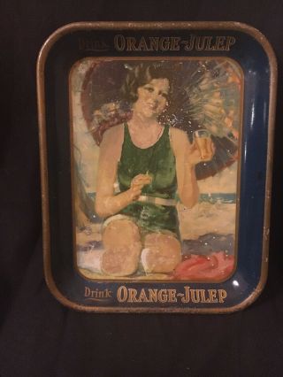Vintage Drink Orange Julep Bathing Beauty Tin Serving Tray