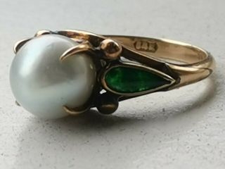 Vintage Solid 14k Gold Pearl Green Imperial Jade Jadeite Ring Art Deco Size 6