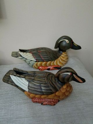 Vintage Pair Wooden Ducks Signed By Artists??? (hard To Read The Signature)