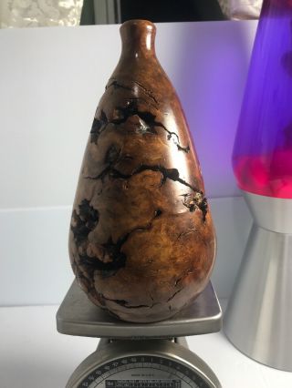 Stunning Hand Turned Burl Wood Object Vase Sculpture 10” Tall X 6” 4lbs 3