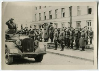 German Wwii Small Size Photo: Wehrmacht Officers At Military Parade,  Agfa Paper