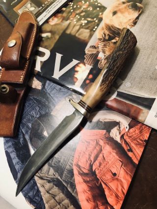 Randall Knife - Hunter Vintage - Randall Custom Stag handle W/ Rough Back Sheath 3