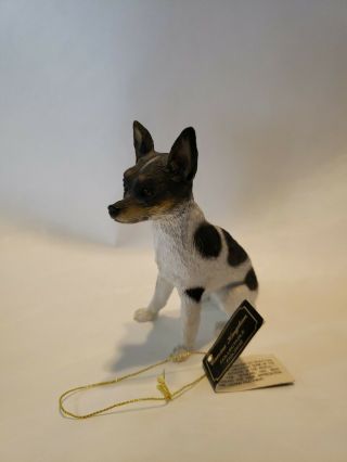 Rat Terrier Dog Figurine Hand Painted Statue Puppy Resin Canine Collectible