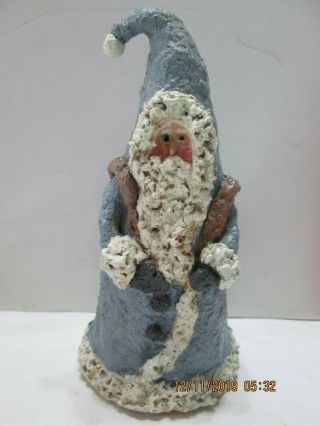 Old Father Christmas Santa In Blue Paper Mache Handmade