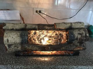Vintage Electric Fireplace Insert With Faux Fire And White Birch Logs