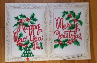 Pair Vintage Merry Terry Merry Christmas Happy Year Towels In Pkg