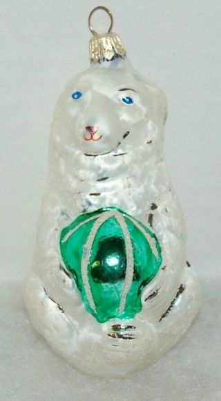 Radko Ice Bear Christmas Ornament 93 - 284 - 0 Friendly Polar Bear W Green Ball