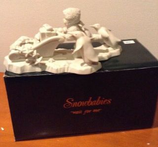 Snowbabies Dept 56 Wait For Me 6812 - 8 Snow Baby Running Behind A Sled Penguin