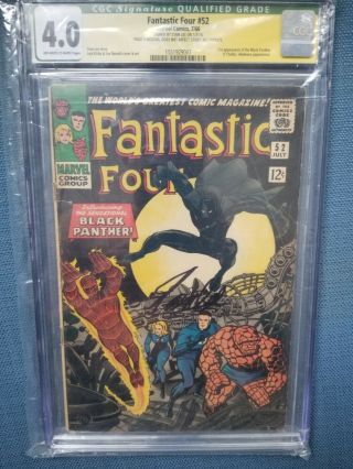 Fantastic Four 52 Cgc 4.  0 1st App Black Panther Signed By Stan Lee