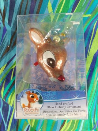 Rudolph Reindeer Hand Crafted Glass Holiday Ornament Kurt Adler