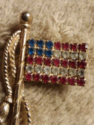 DAR American Flag pin w/ red,  blue,  n clear rhinestones,  gold toned metal body 2