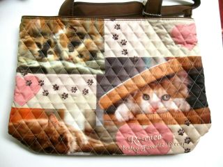 Bradford Exchange Tote Handbag Cat Pattern Rescued Is My Favorite Breed Nwot
