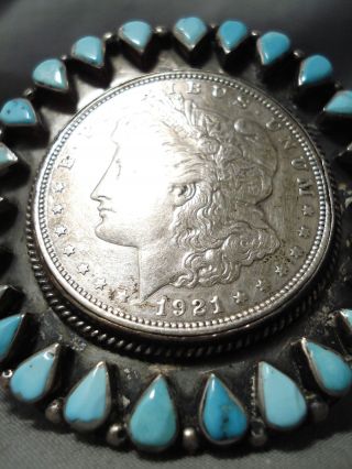 Striking Huge Vintage Navajo Coin Sterling Silver Turquoise Bracelet Old