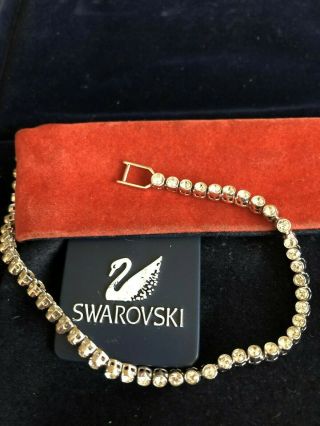 Swarovski Swan Signed Clear Crystal Tennis Rhodium Bracelet Retired