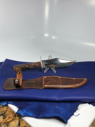 Vintage W.  R.  Case & Sons Fixed Blade Hunting Knife With Leather Sheath - Xx