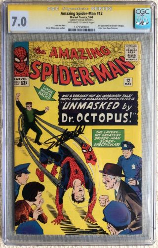 Spider - Man 12 Cgc 7.  0 Ss 1x Sig Stan Lee Movie Never Pressed 3rd Octo