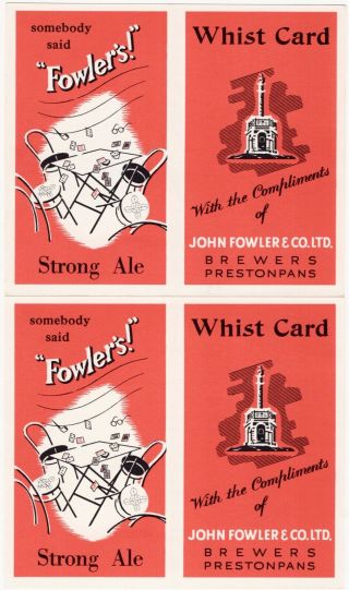 Orig 2 X 1950s John Fowler Brewery Whist Cards,  Fowler’s Strong Ale,  Breweriana