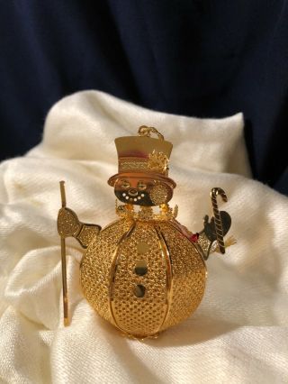 Vintage 1996 Brass Mr.  Snowman Christmas Ornament By Baldwin Box