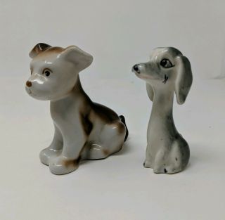 Vintage Dog Ceramic Figurine Set Of 2 Pit Bull & Dachshund 3 " Adorable