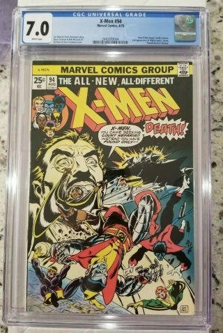 The X - Men 94 Cgc 7.  0 White Pages X - Men Team Begins Marvel 1975