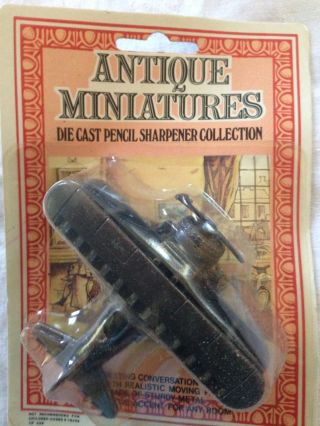 Vintage Die Cast Miniature Pencil Sharpener Vintage Bi - Plane W/package Nos