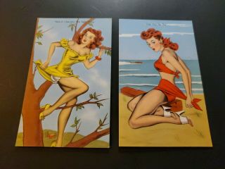 1940s Linen (pinups) Post Cards X2 (how Did I Get In This Tight Place/tie This)