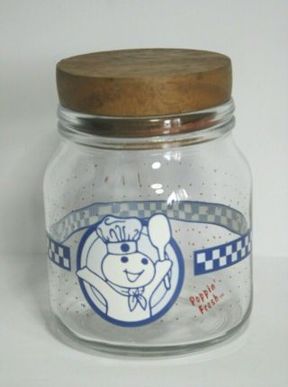 Pillsbury Doughboy Glass Jar Canister W/wooden Lid Poppin 
