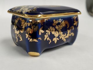 Vintage Porcelain Trinket Box,  Artistique F.  M Limoges France,  Cobalt Blue