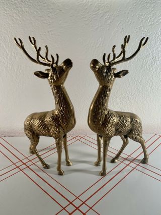 Vintage Solid Brass Reindeer - Pair - Mid Century Modern - Retro Christmas