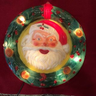 Vintage 50’s Noma Reverse Painted Light Up Santa Wreath Hard Plastic 26” Htf