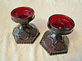 2 Vtg Avon 1876 Cape Cod Ruby Red Glass Hurricane Candle Holders