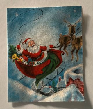 Vintage Hallmark Christmas Greeting Card Santa And Sleigh