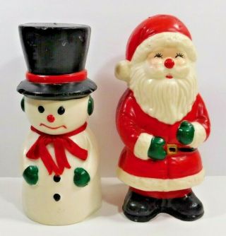 Wax Christmas Santa And Snowman Candle Figurine Figure 9.  5” And 9” Vintage