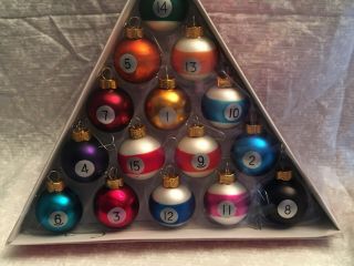 Ornament Set Of 15 Pool Balls Billiards.  Hangers.  1 1/2 Inches.