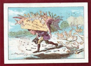 1872 Victorian Butcher Chased By Geese Christmas Greeting Card