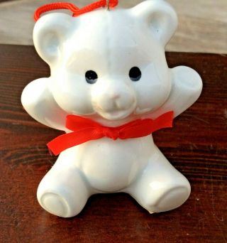 Vintage Bone China Christmas Teddy Bear Ornament Midwest Japan 1 3/4 "